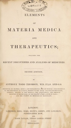 Cover for Elements of materia medica and therapeutics; including the recent discoveries and analysis of medicines