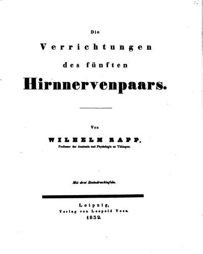 Cover for Die Verrichtungen des fünften Hirnnervenpaars