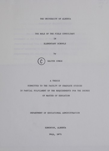 Cover for The role of the field consultant in elementary schools