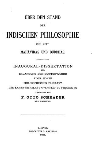 Cover for Über den Stand der indischen philosophie zur zeit Mahāvīras und Buddhas.