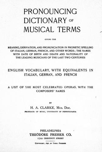 Cover for Pronouncing dictionary of musical terms
