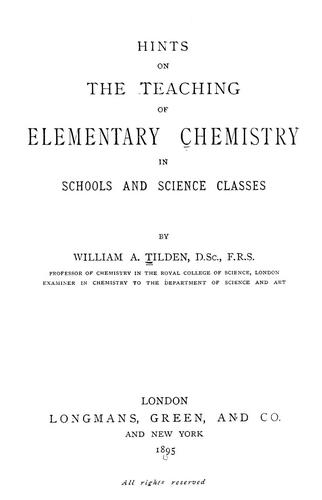 Cover for Hints on the teaching of elementary chemistry in schools and science classes