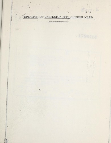 Cover for Epitaphs of Castleton (Vt.) church yard