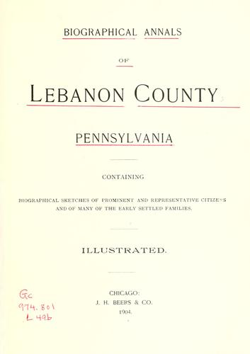 Cover for Biographical annals of Lebanon County, Pennsylvania