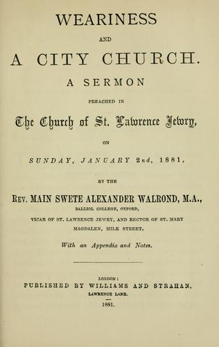 Cover for Weariness and a city church