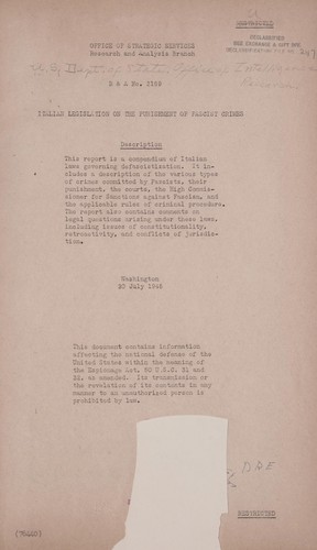 Cover for Italian legislation on the punishment of fascist crimes