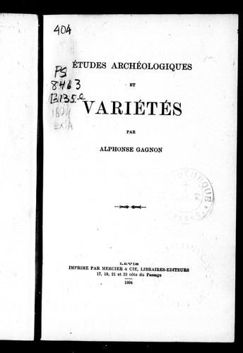 Cover for Études archéologiques et variétés