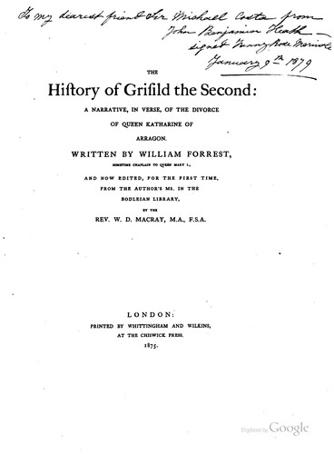 Cover for The History of Grisild the Second: A Narrative, in Verse, of the Divorce of ...