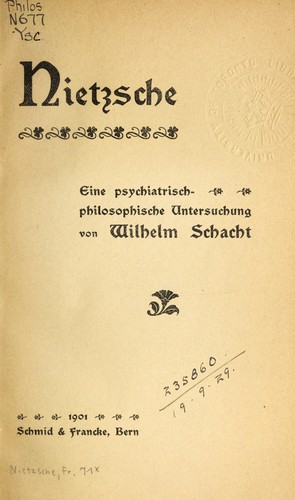 Cover for Nietzsche, eine psychiatrisch-philosophische Untersuchung