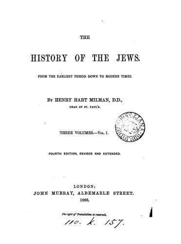 Cover for The history of the Jews [by H.H. Milman].