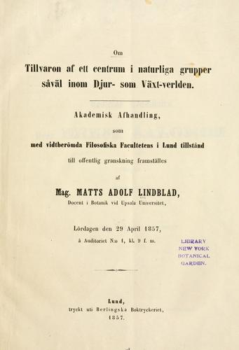 Cover for Om tillvaron af ett centrum i naturliga grupper såväl inom djur-som växt-verlden
