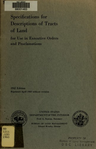 Cover for Specifications for descriptions of tracts of land for use in executive orders and proclamations