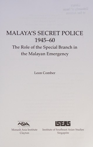 Cover for Malaya's secret police, 1945-60