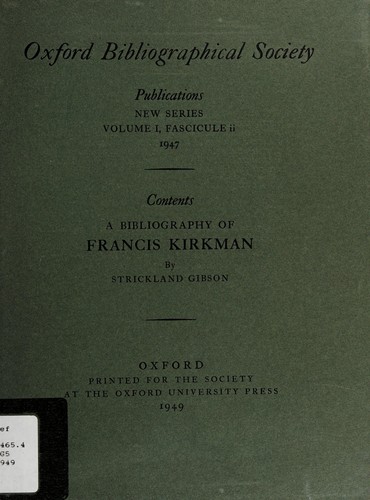 Cover for A bibliography of Francis Kirkman