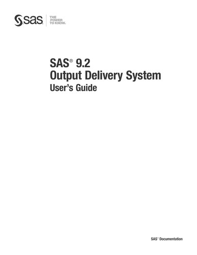 Cover for SAS 9.2 output delivery system user's guide