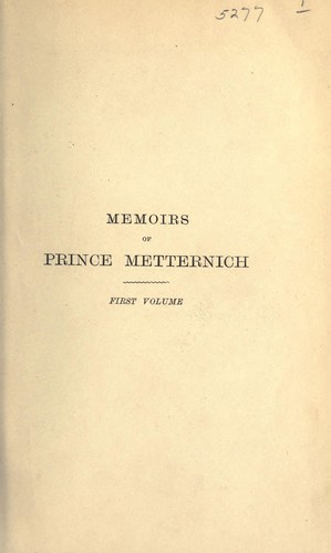 Cover for Memoirs of Prince Metternich