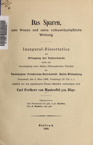 Cover for Das Sparen