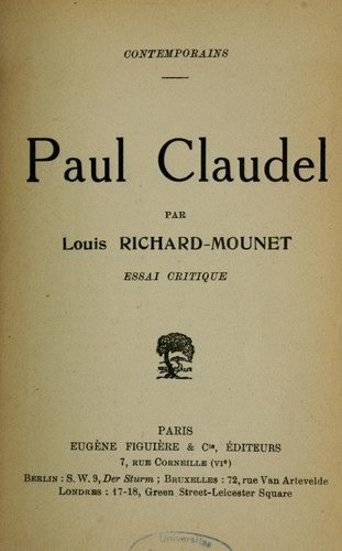 Cover for Paul Claudel