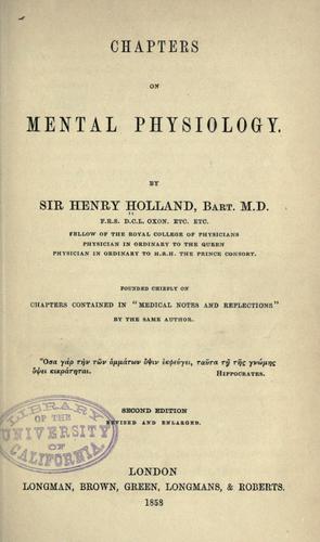 Cover for Chapters on mental physiology