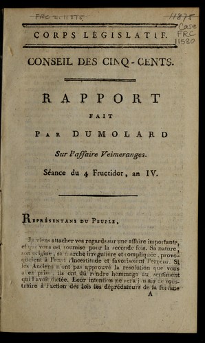 Cover for Rapport fait par Dumolard sur l'affaire Veimeranges