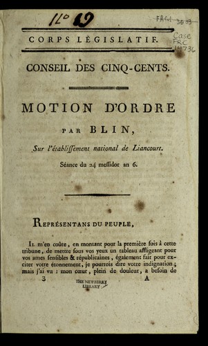 Cover for Motion d'ordre par Blin, sur l'e tablissement national de Liancourt