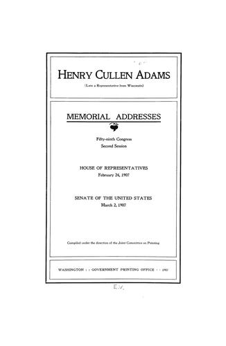 Cover for Henry Cullen Adams (late a representative from Wisconsin)