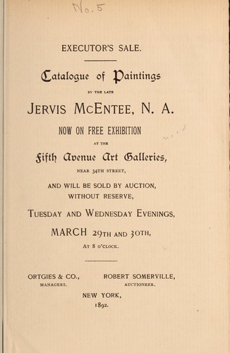 Cover for Executor's sale catalogue of paintings by J. McEntee