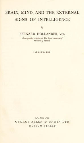 Cover for Brain, mind, and the external signs of intelligence