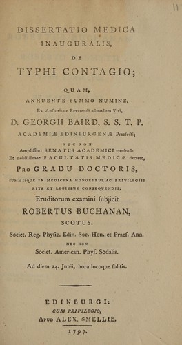 Cover for Dissertatio medica inauguralis, de typhi contagio