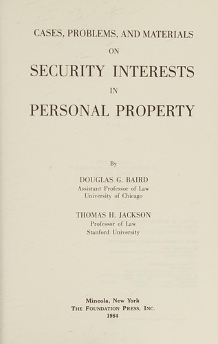 Cover for Cases, problems, and materials on security interests in personal property