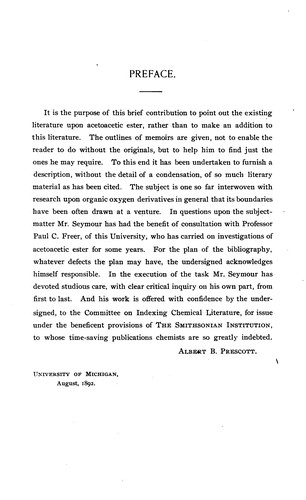 Cover for Bibliography of aceto acetic ester and its derivatives