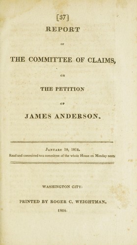 Cover for Report of the Committee of Claims on the petition of James Anderson
