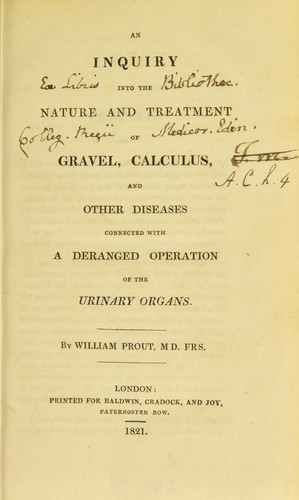 Cover for An inquiry into the nature and treatment of gravel, calculus and other diseases connected with a deranged operation of the urinary organs