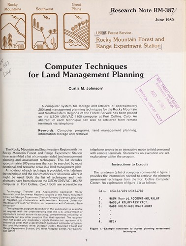 Cover for Computer techniques for land management planning