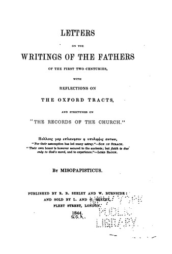 Cover for Letters on the Writings of the Fathers of the First Two Centuries: With Reflections on the ...