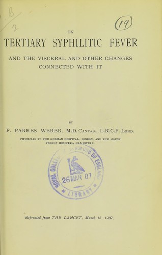 Cover for On tertiary syphilitic fever and the visceral and other changes connected with it