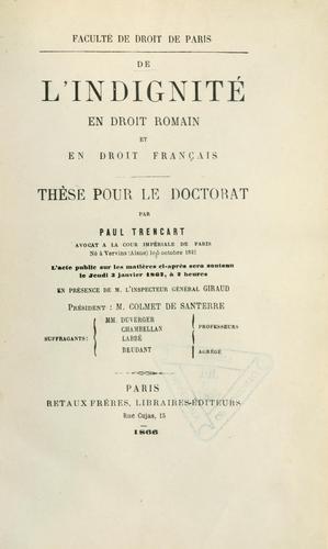 Cover for De l'indignité en droit romain et en droit français