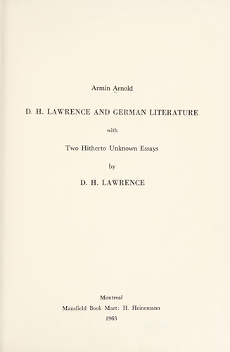 Cover for D. H. Lawrence and German literature