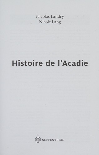 Cover for Histoire de l'Acadie