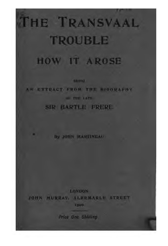 Cover for The Transvaal Trouble: Being an Extract from the Biography of the Late Sir Bartle Frere