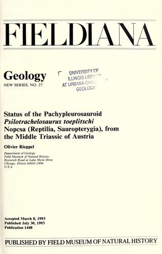 Cover for Status of the pachypleurosauroid Psilotrachelosaurus toeplitschi Nopcsa (Reptilia, Sauropterygia), from the Middle Triassic of Austria