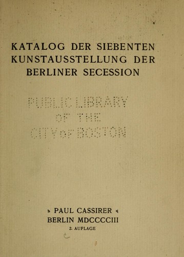 Cover for Katalog der ... Ausstellung der Berliner Secession
