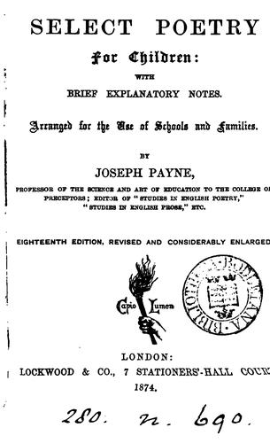 Cover for Select poetry for children: with notes, arranged by J. Payne