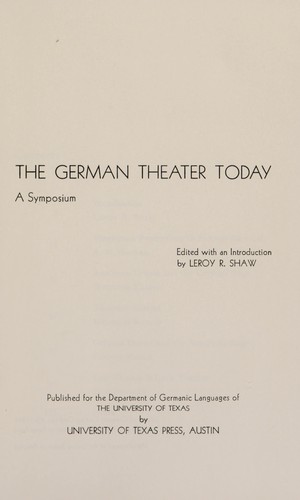 Cover for The German theater today