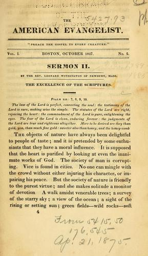 Cover for The excellence of the Scriptures