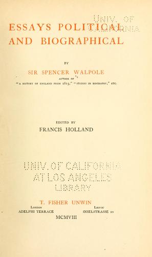 Cover for Essays political and biographical