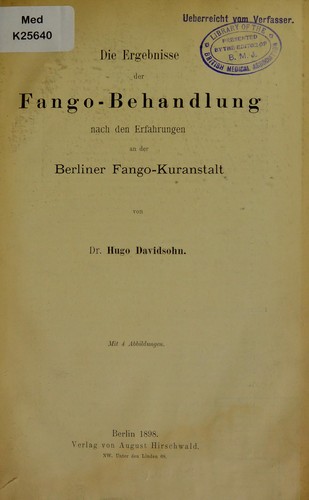Cover for Die Ergebnisse der Fango-Behandlung nach den Erfahrungen an der Berliner Fango-Kuranstalt