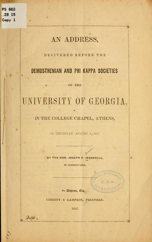 Cover for An address, delivered before the Demosthenian and Phi kappa societies of the University of Georgia