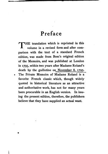 Cover for The private memoirs of Madame Roland