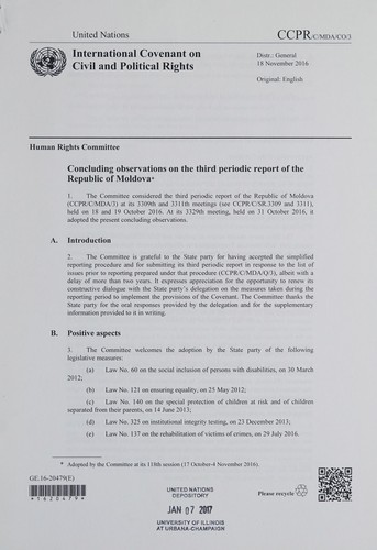 Cover for Concluding observations on the third periodic report of the Republic of Moldova
